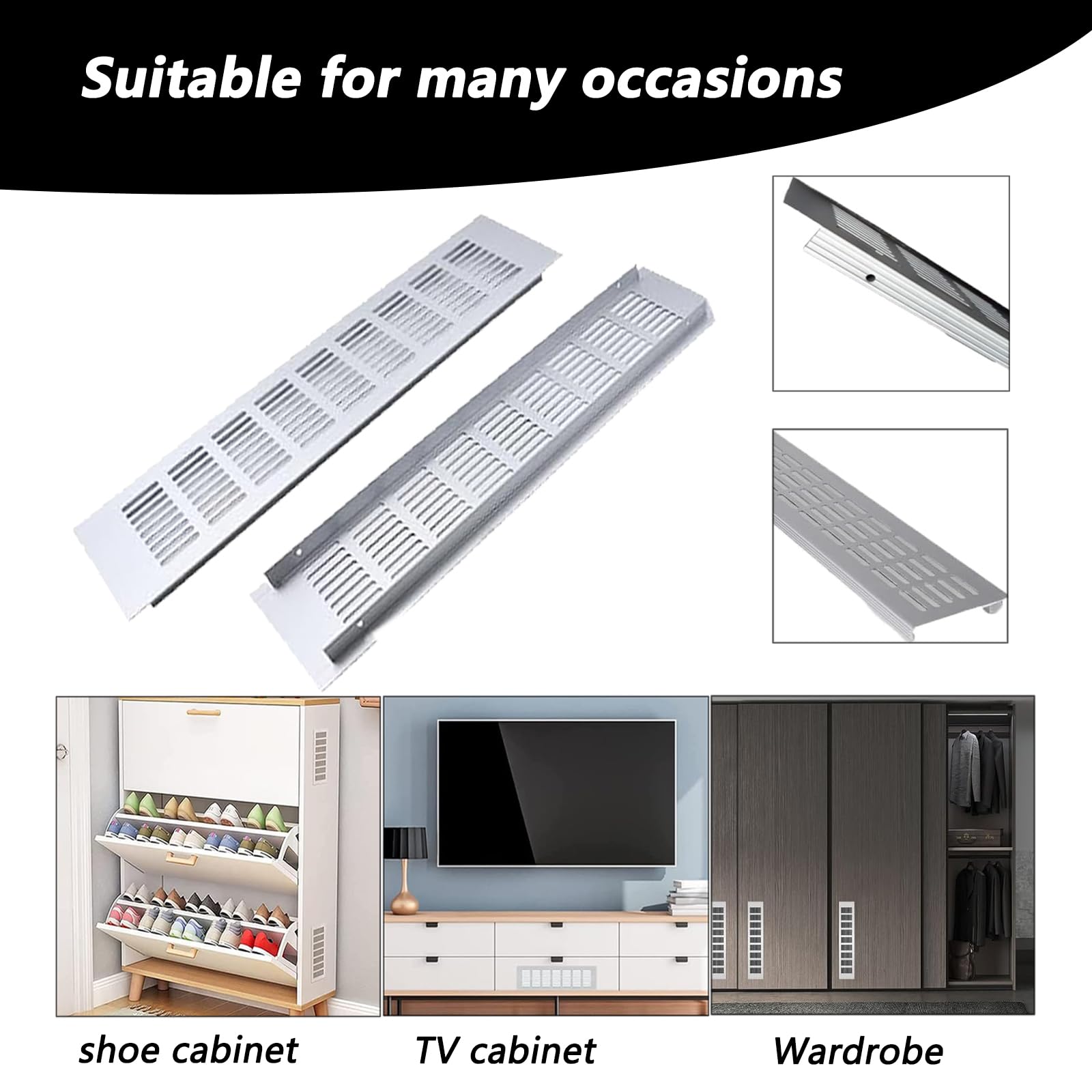 2 Stück Aluminium-Lüftungsgitter, 30x8 Cm, Mit Schrauben – Für Türen, Schränke & Möbel, Korrosionsbeständig