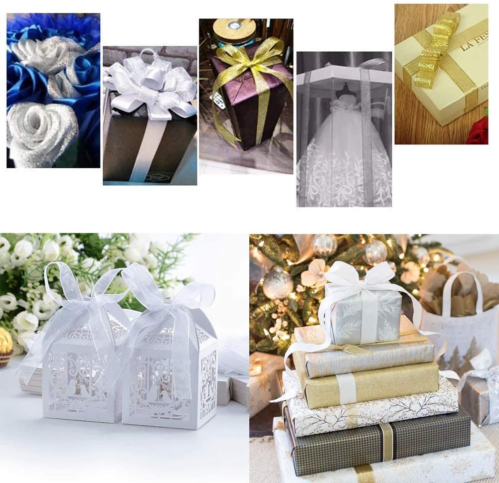 Pandahall 10Rolls/250yards/228meters 1/4" Wide Sparkle Organza Ribbon Fabric Cord Double Sided Lace for Jewelry Craft Making Gift Package Bow Supplies Wedding Party Favor Decoration Silver Color image 5