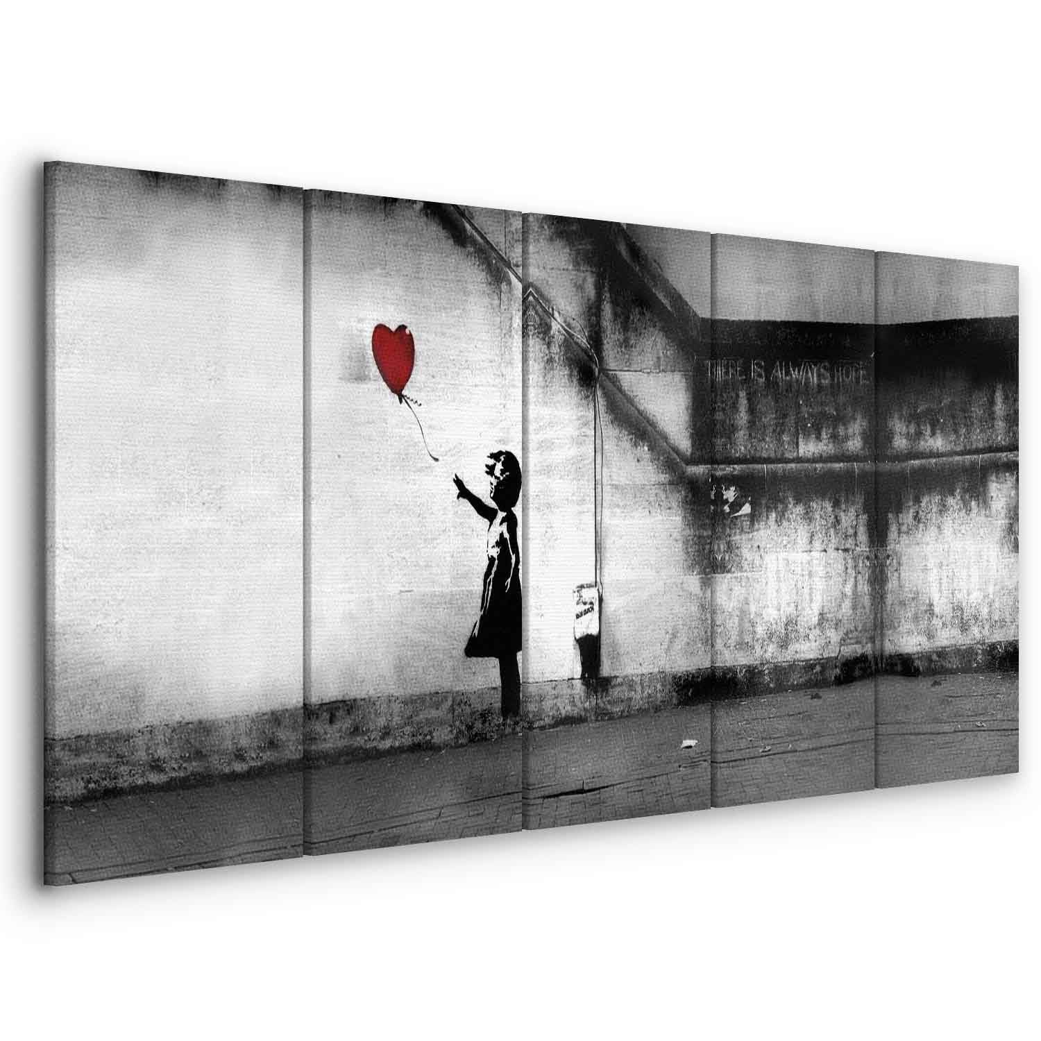 murando Quadro Banksy 225x90 cm 5 pezzi Stampa su tela XXL Immagini quadri grandi moderni Murale Fotografia Grafica Decorazione soggiorno da parete Street Art Urban Murale