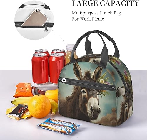 Miniatura 6 de Bolsa de almuerzo con estampado de animales de burro para mujeres y hombres, reutilizable, aislada, impermeable, bolsa enfriadora para picnic y