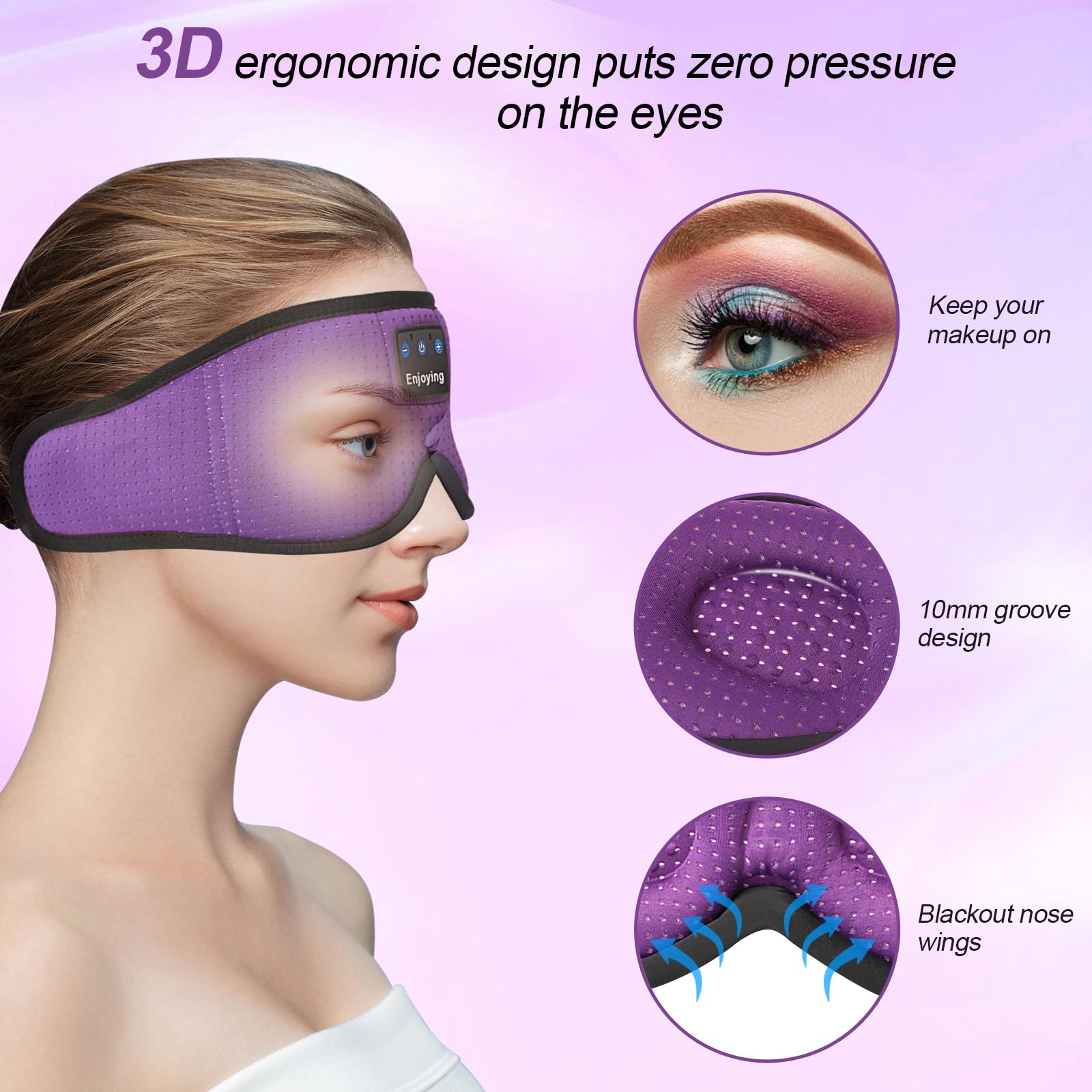 Sleep Headphones & Eye Mask (Purple) Gallery Image