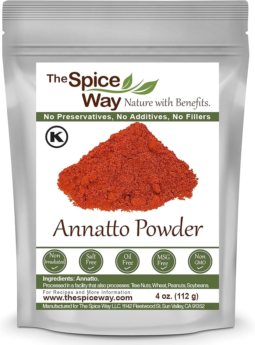 The Spice Way Annatto Powder - (4 oz) also known as ground achiote seed | Also known as achiote; color-first powder for rice, marinades, rubs, sauces and beans; Kosher Certified; Resealable Bag