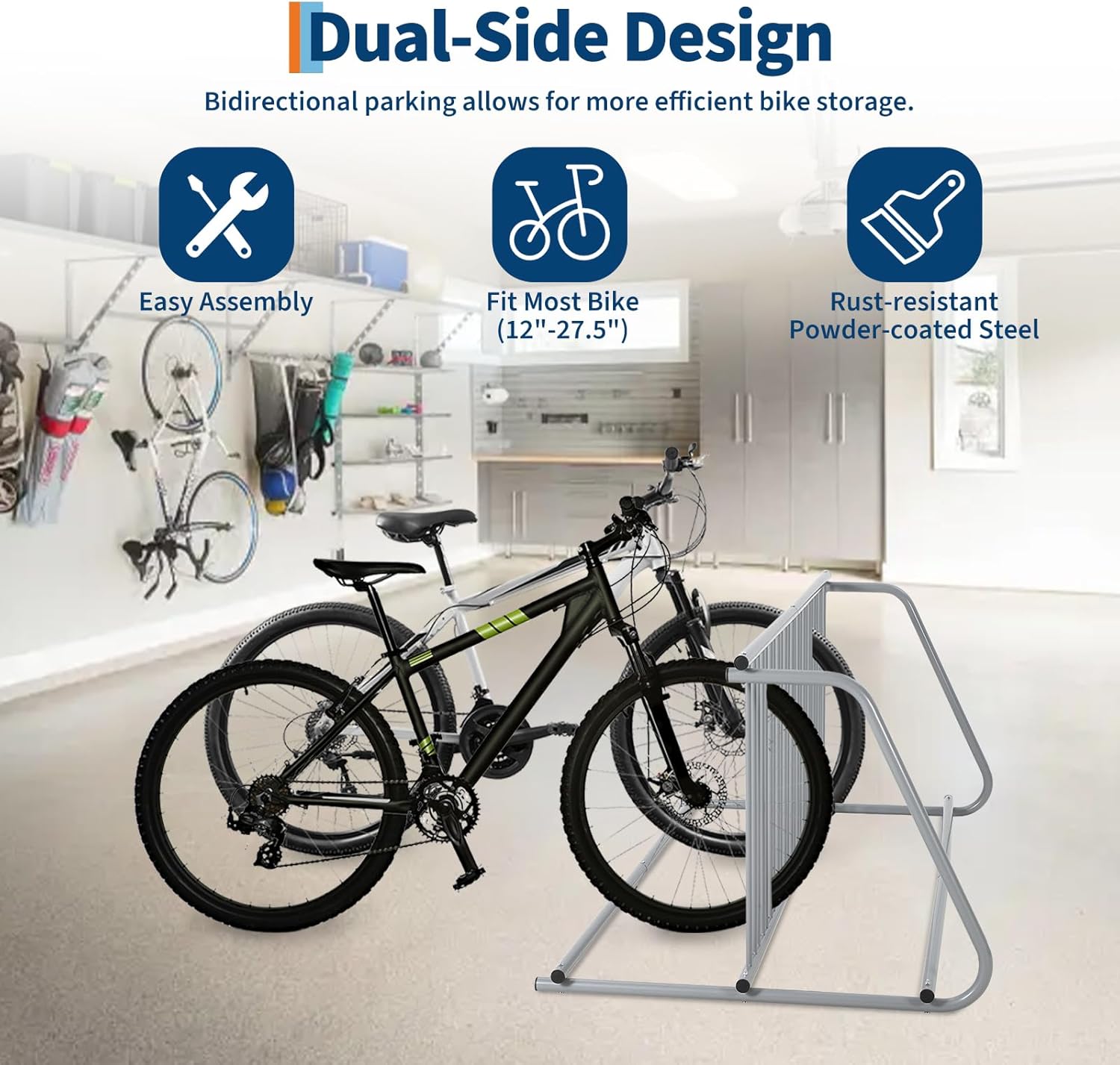 Freestanding Bike Rack Floor Stand, Heavy Duty Steel Bicycle Rack for Indoor Outdoor Parking, Single or Double Sided Storage for 12 Bikes, No Drill Garage Commercial Bike Storage