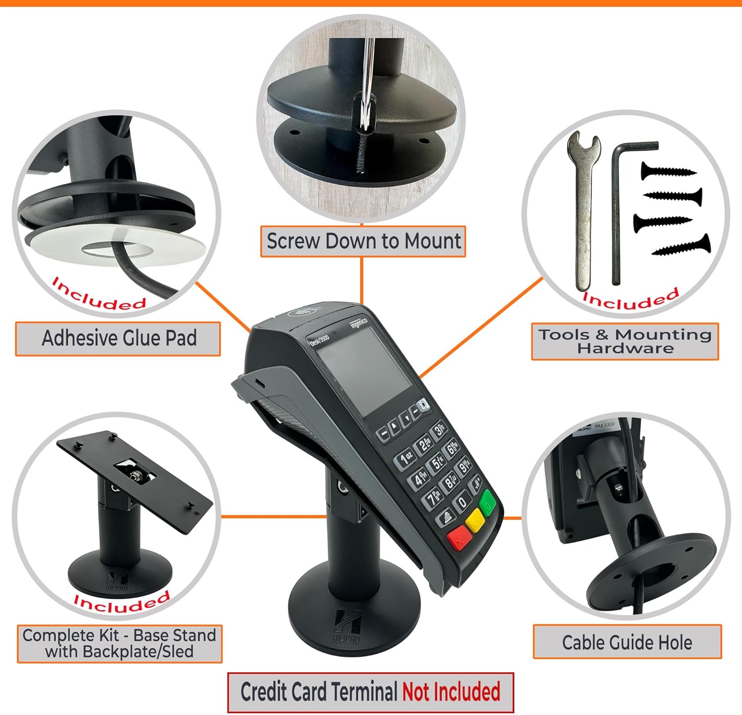 Swivel Stand for Ingenico Desk 3500 and Desk 5000 Credit Card Payment Machine Holder - Complete Point of Sale Kit - Contactless Payment Stands.