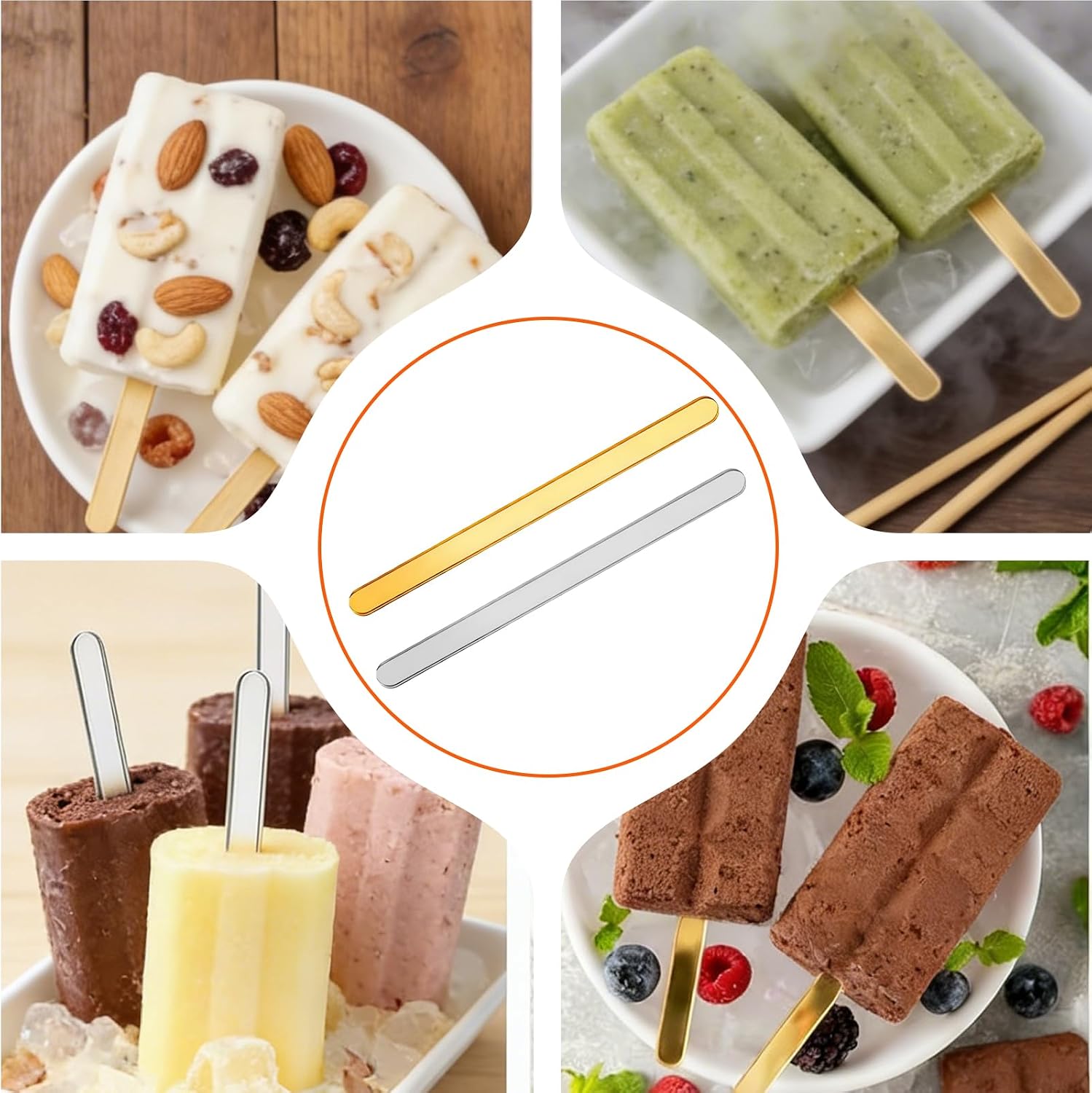 Thinp 30 Pcs Acrylic Cakesicle Sticks, 4.5 Inch Popsicle Sticks Reusable Ice Cream Stick Set Mirror Glitter Ice Popstick for DIY ICES Pop, Cake Pop, Candy Desert Making Crafts (Gold)