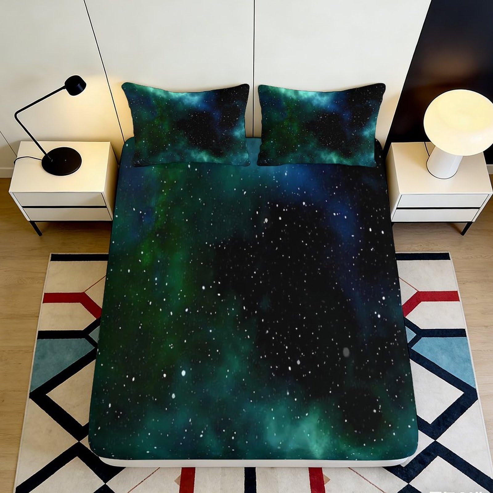 Jqzkxnhpbr Style-4 3D Printed Galaxy Starry Sky Fitted Sheet Microfiber Soft Breathable Cosmic Nebula Mattress Cover Bedroom Decor 90X200x25cm