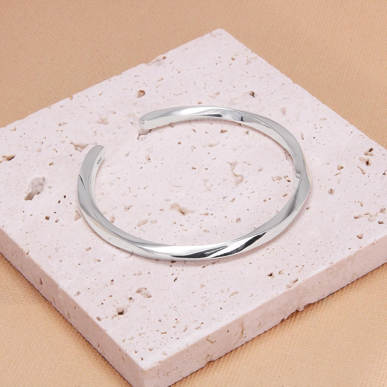 925 Sterling Silver Twisted Cuff Bracelet, Adjustable Open Cuff Bangle, Mobius-Style, Minimalist, Unisex Jewelry