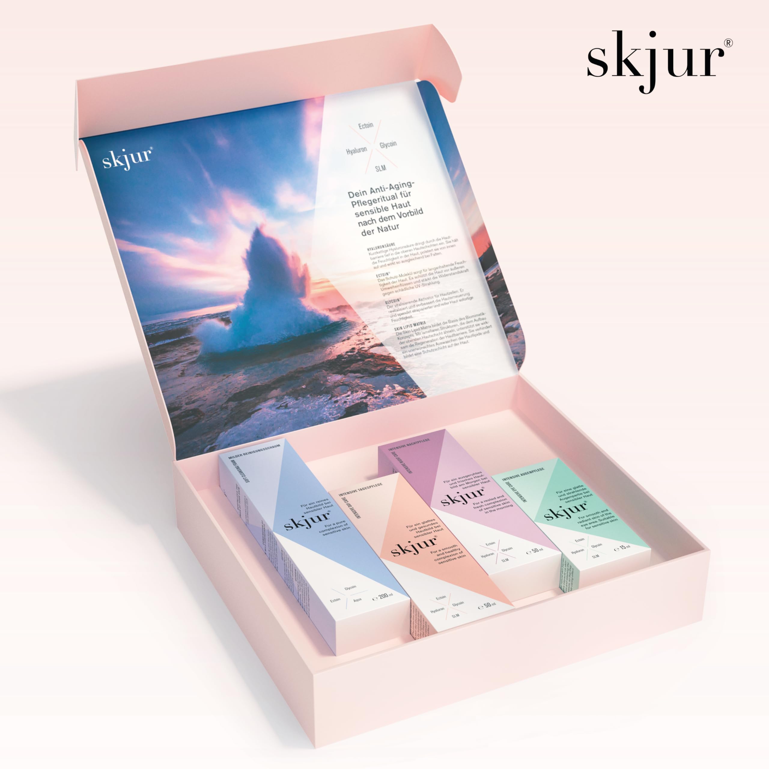 Skjur – Anti-Aging Gesichtspflege Set Damen für empfindliche Haut – Geschenke für Frauen – 4 Kosmetikprodukte mit Ectoin & Glycoin – Face Care Geschenkset – Beauty Set – vegane Skincare