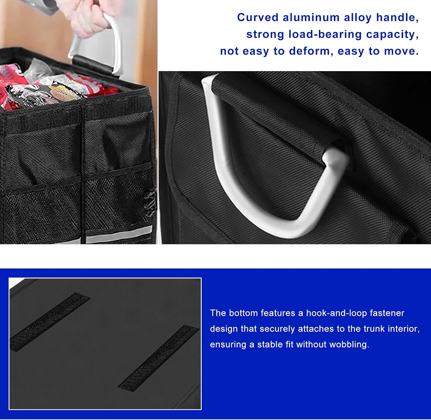 Car Trunk Organizer with Lid, 28L Collapsible Oxford Auto Storage Organizer with Reflective Strip & Handle, Multi-Purpose 2-Compartment Cargo Container for Cars SUVs Trucks (Gray) image 4