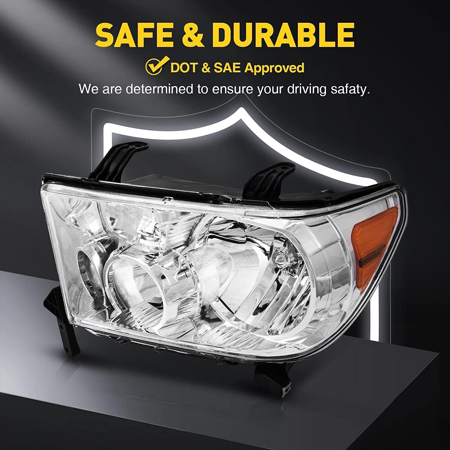 KAX Headlight Assembly Set Pair for Tundra 2007-2013 and Sequoia 2008-2017 Chrome Housing (Driver and Passenger Side), Auto Parts Replacement