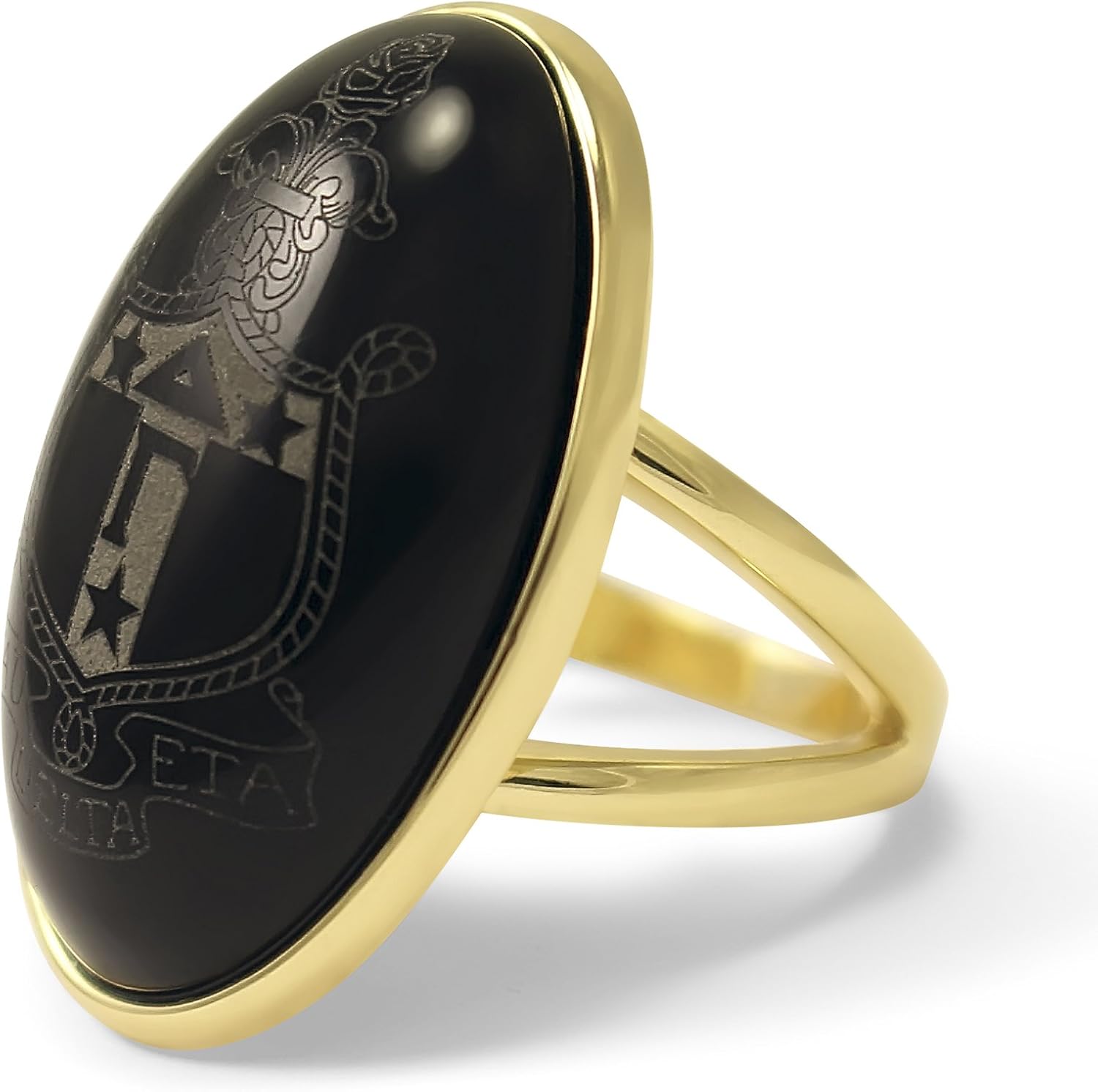 The Collegiate Standard Delta Gamma Sorority Duchess Crest Ring- 14k Brass with Black Onyx