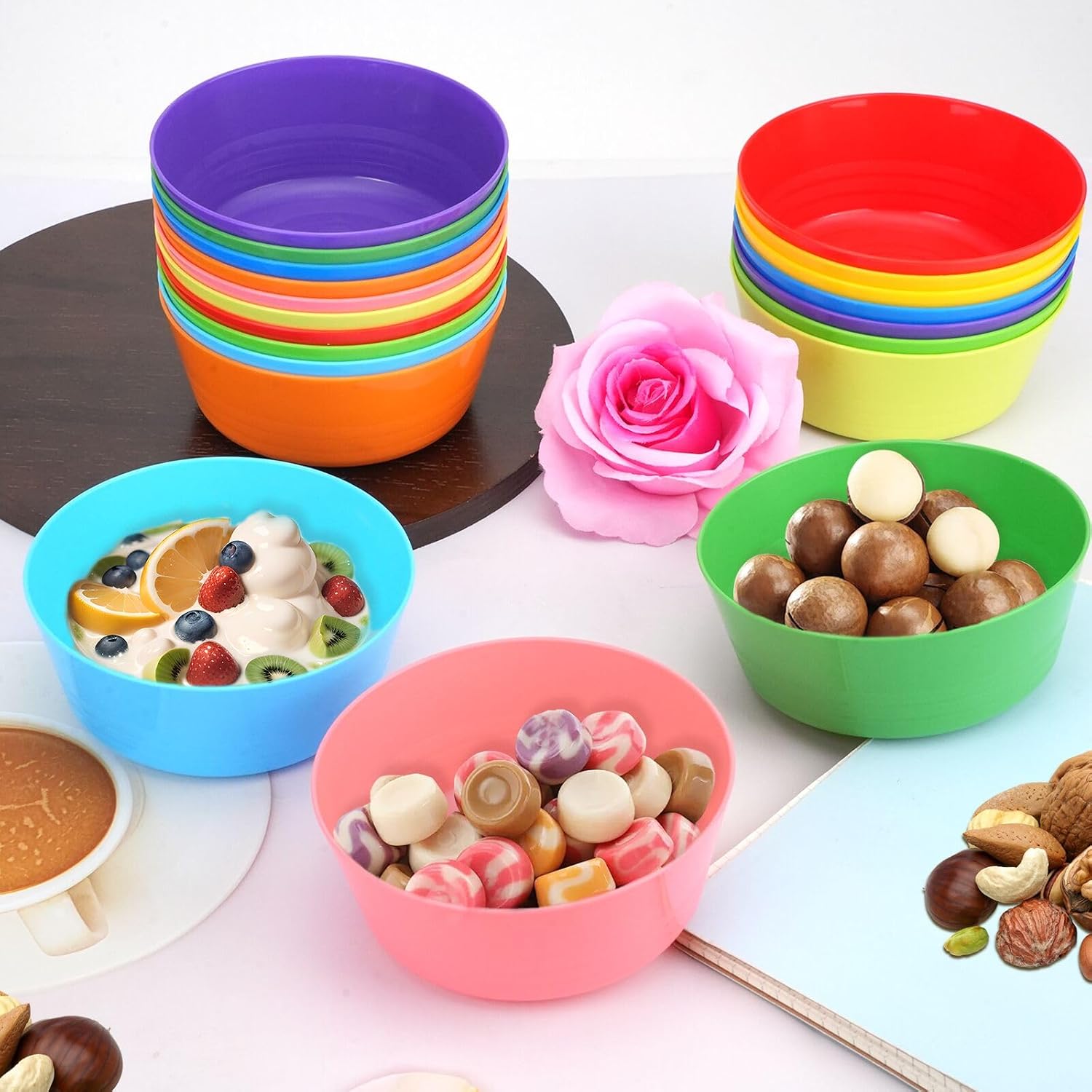 RETON 20 Pcs Reusable Plastic Bowls, 10Oz Unbreakable Kids Bowls(10 Colors) image 4