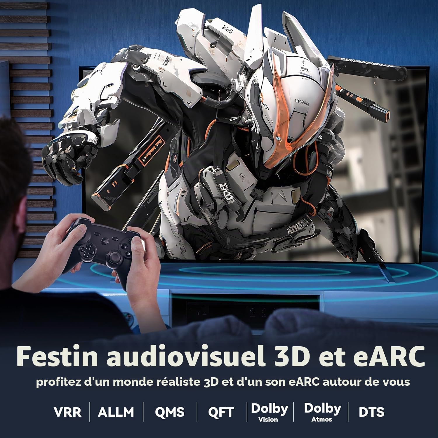 Câble Fibre Optique HDMI 8K 10m, Câble de Fibre Optique Ultra - Rapide HDMI 2.1 48gbps, Prise en Charge 8K@60Hz Et 4K@120Hz HD R Compatible avec Fire Roku Apple HDTV, Moniteur, Projecteur