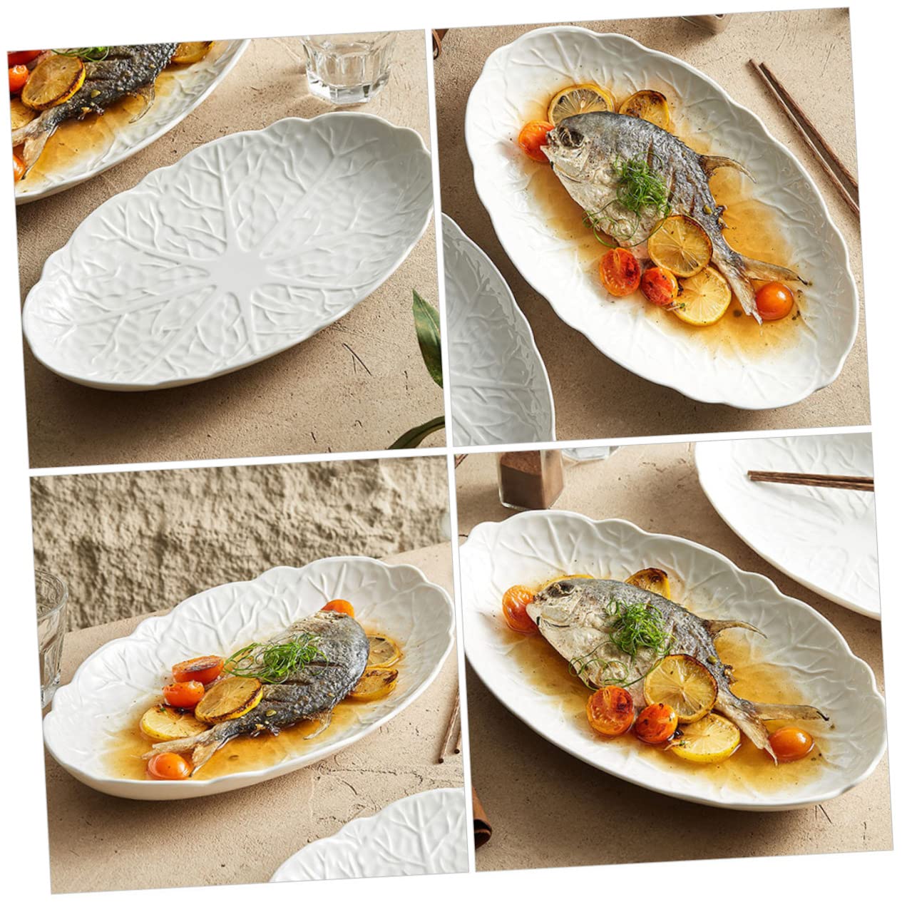 Piatto da Pesce in Ceramica Bianco, per Antipasti, Ristorante