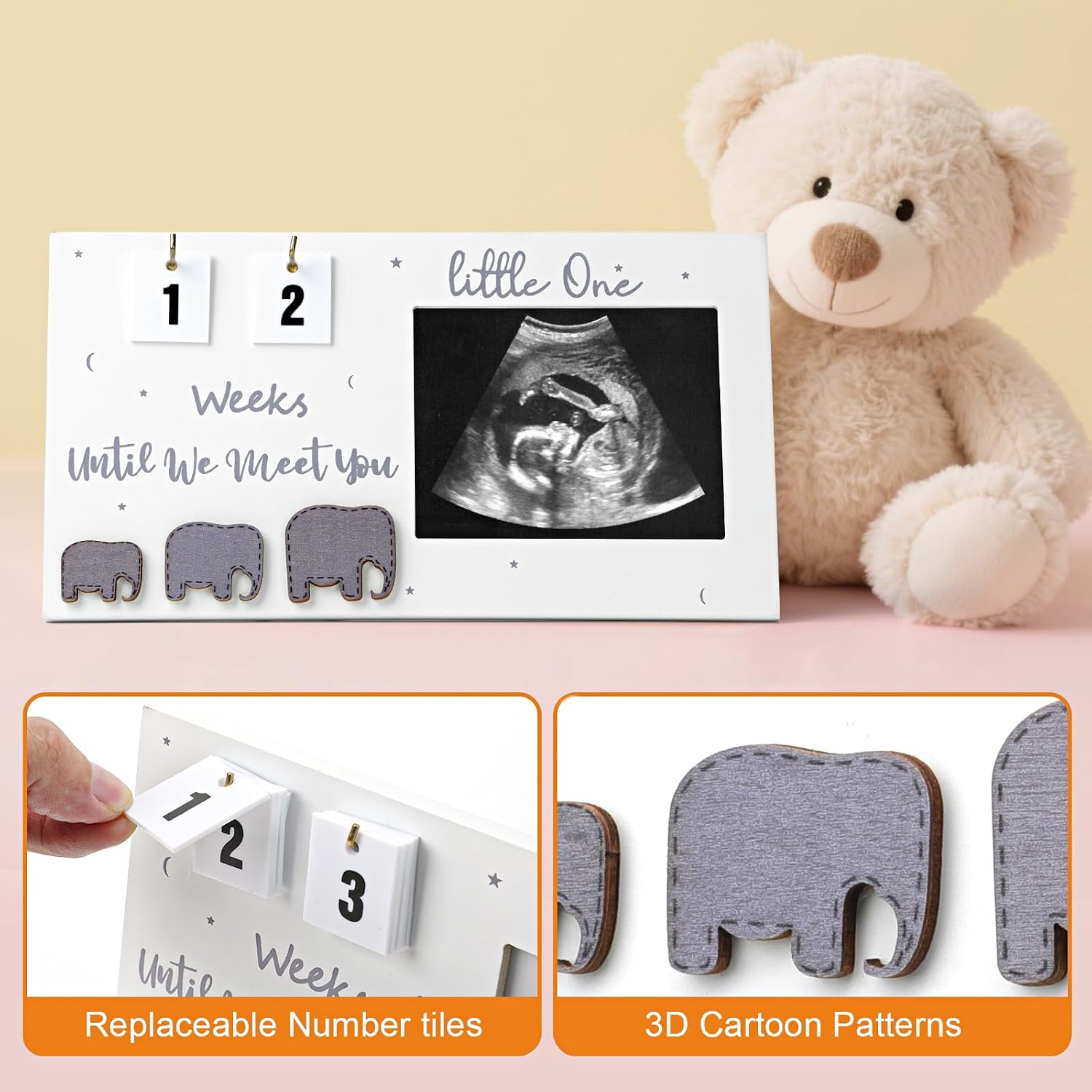 Sonogram Picture Frame with Countdown Weeks Ultrasound Photo Frame Display, Pregnancy Announcement Gift First Time Mom to Be Gifts