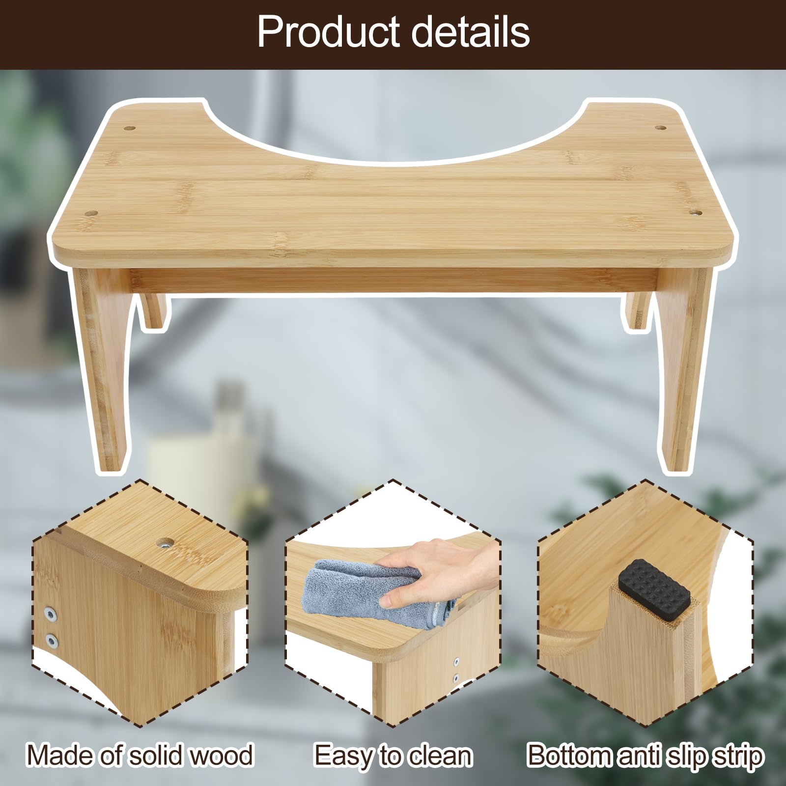 Foldable Potty Stool, Toilet Stool Squat Adult and Kids, Wood Travel Poop for Bathroom, Nonslip Toilet Assistance Step, Portable Easy to Store for Adults Children