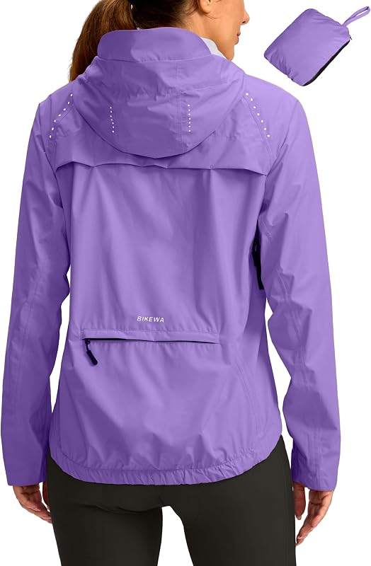Chaquetas de lluvia para ciclismo para mujer, cortavientos impermeable, campera reflectante ligera para correr a prueba de viento, con capucha plegable