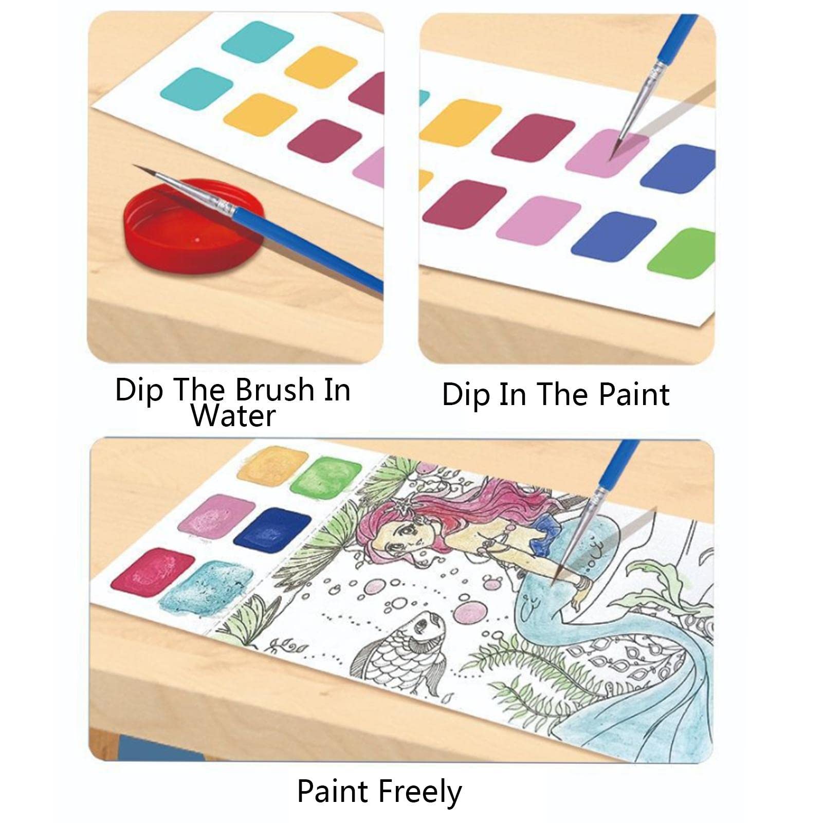 Magisches Wasser-Malbuch Für Kinder – Aquarell Effekt, Mit Pinsel – Förderung Der Kreativität