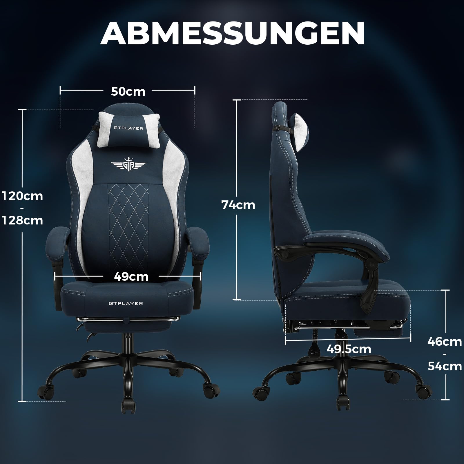 GTPLAYER Sedia da Gaming in Tessuto, Sedia da Ufficio con Supporto Lombare Integrato, da Ufficio, con Cuscino a Molla e Poggiapiedi, Schienale Ispessito, ergonomica per blu