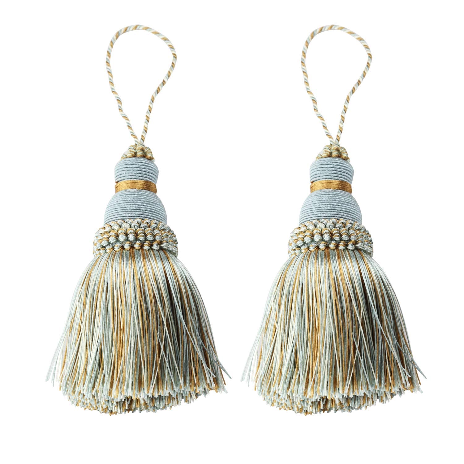 Fenghuangwu Elegant Polyester Tassel Key Tassel DIY Accessories for Furniture Light and Home Decoration 2 Packs (Mix blue-2PCS)