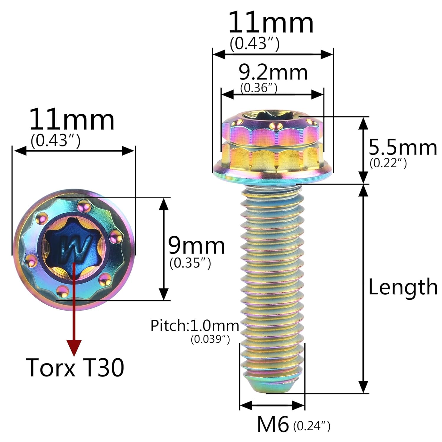 Tool Part for 5PCS Titanium Flange 12 Points Bolt M6x10 15 20 25 30 35 40 45 50mm for Cars and Motorcycles - (Dimensions: 35mm / Color: Titanium/Thread Diameter: M6)