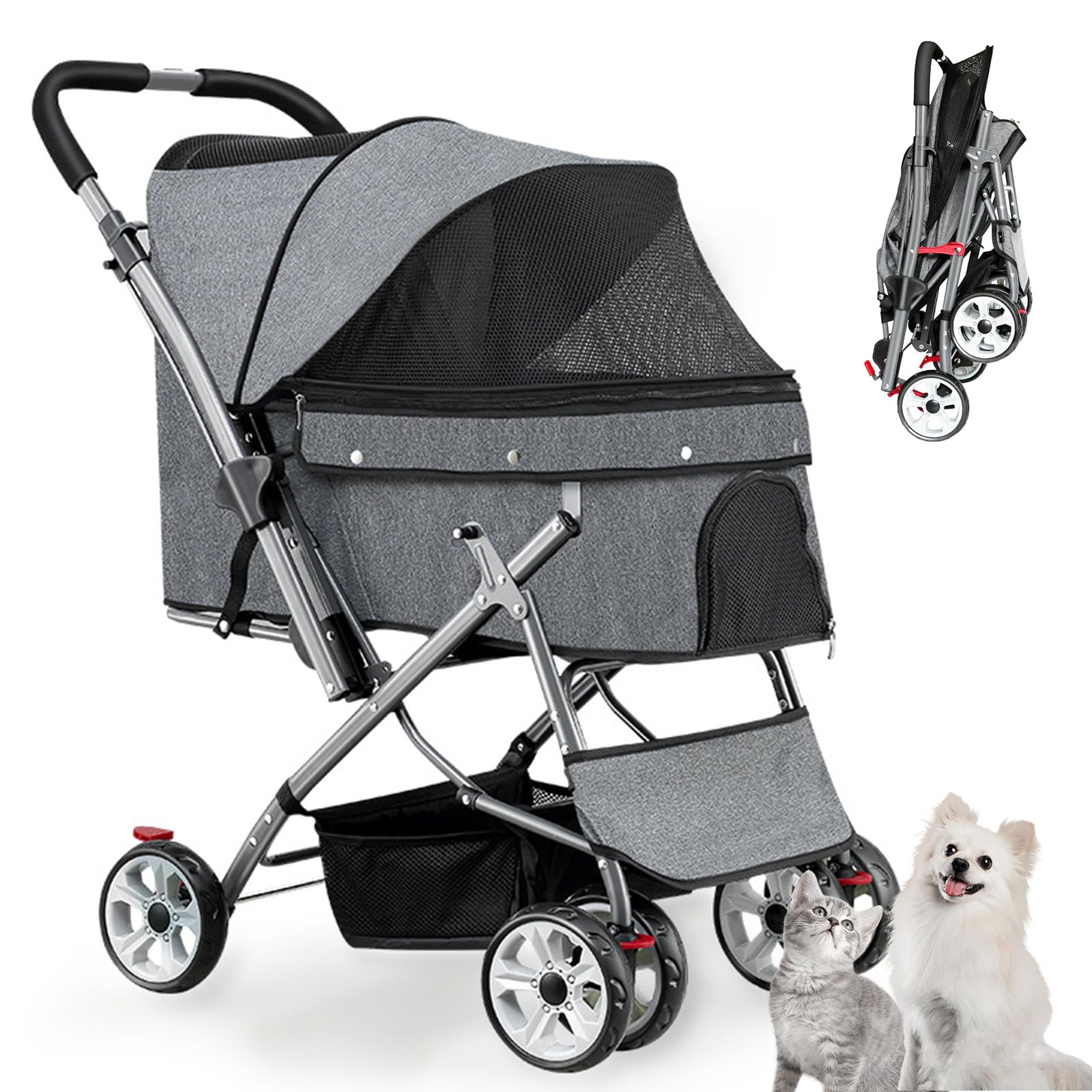 Carro Perro, Carrito para Perros, Cochecito De Viaje Cochecito Plegable Mascotas con Cuatro Ruedas Cesta De Almacenaje con Cuatro Ruedas Cesta De Almacenaje para Perros Gatos