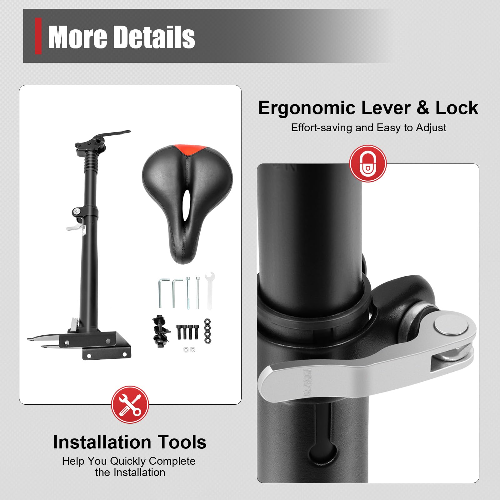 Seggiolino elettrico Monopattino, Sedili Ammortizzatori, Selle Scooter,Altezza del sedile regolabile 50-68 cm, Accessori per Scooter elettrici, Leva e serratura ergonomici
