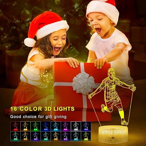 Miniatura 2 de Argentina Soccer Player #10 Lámpara Illsuion 3D para niños, con control remoto y táctil inteligente, lámpara regulable, fanáticos del fútbol para