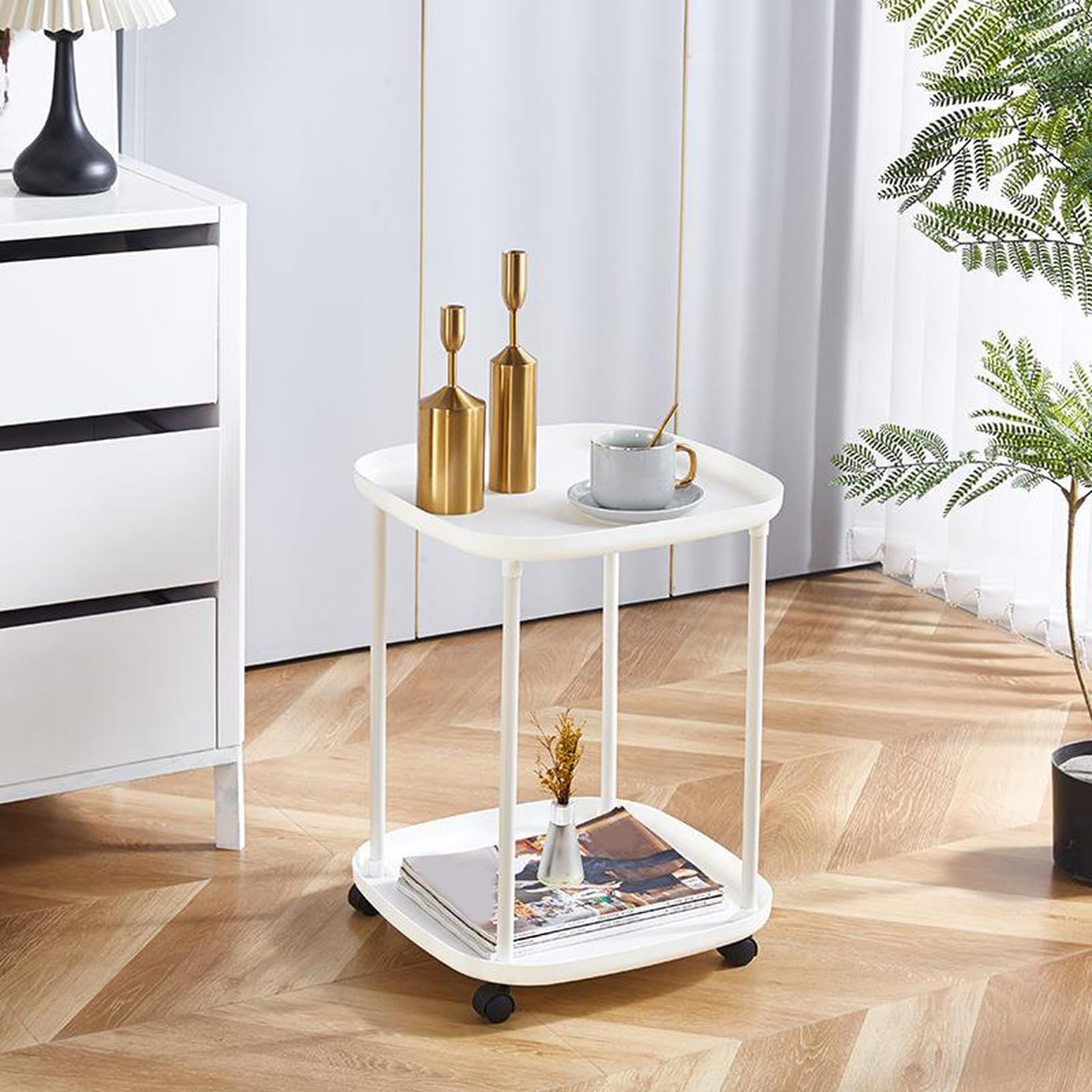 Amazon｜[FOQW] サイドワゴン サイドテーブル 43*43*54cm キャスター