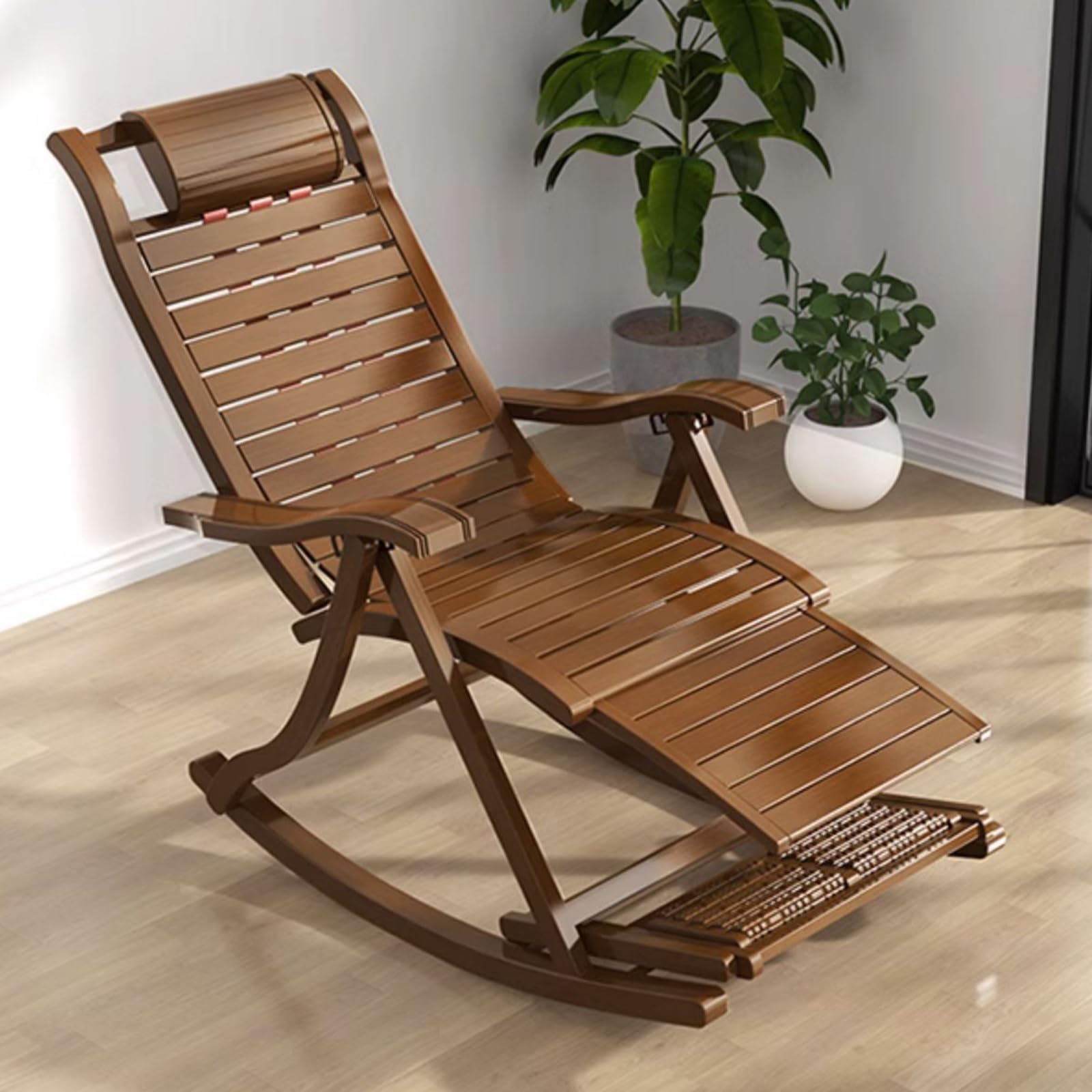 Chaise à bascule sans assemblage en bambou pour aménagement intérieur et extérieur