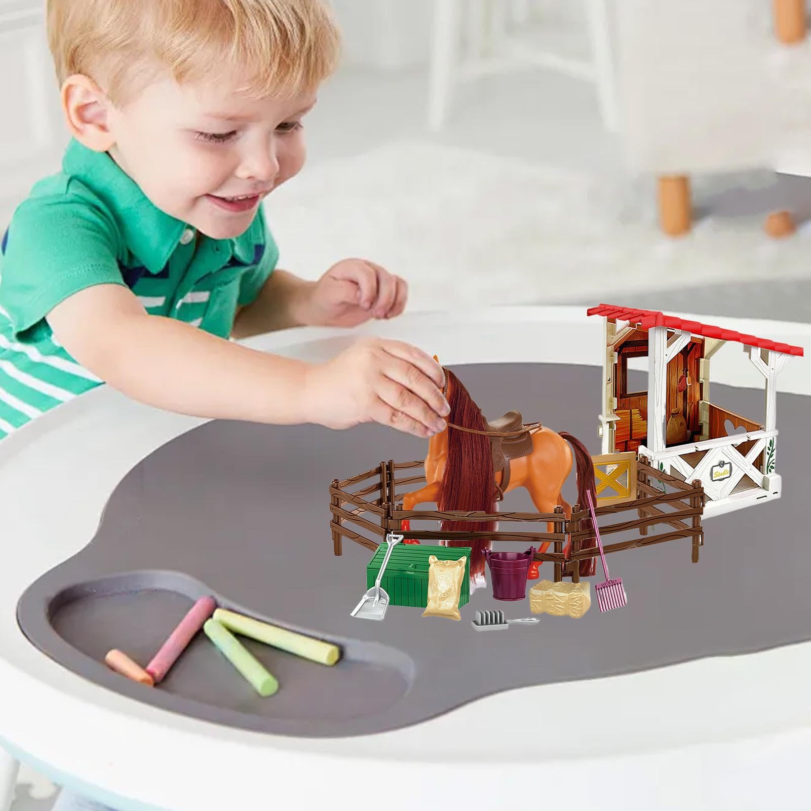 Set Giocattolo Set di Giocattoli Realistico del Club Equestre con della | Per Bambini Piccoli Compleanno Immaginativo Fattoria Con Stalla Figurine E Fienile
