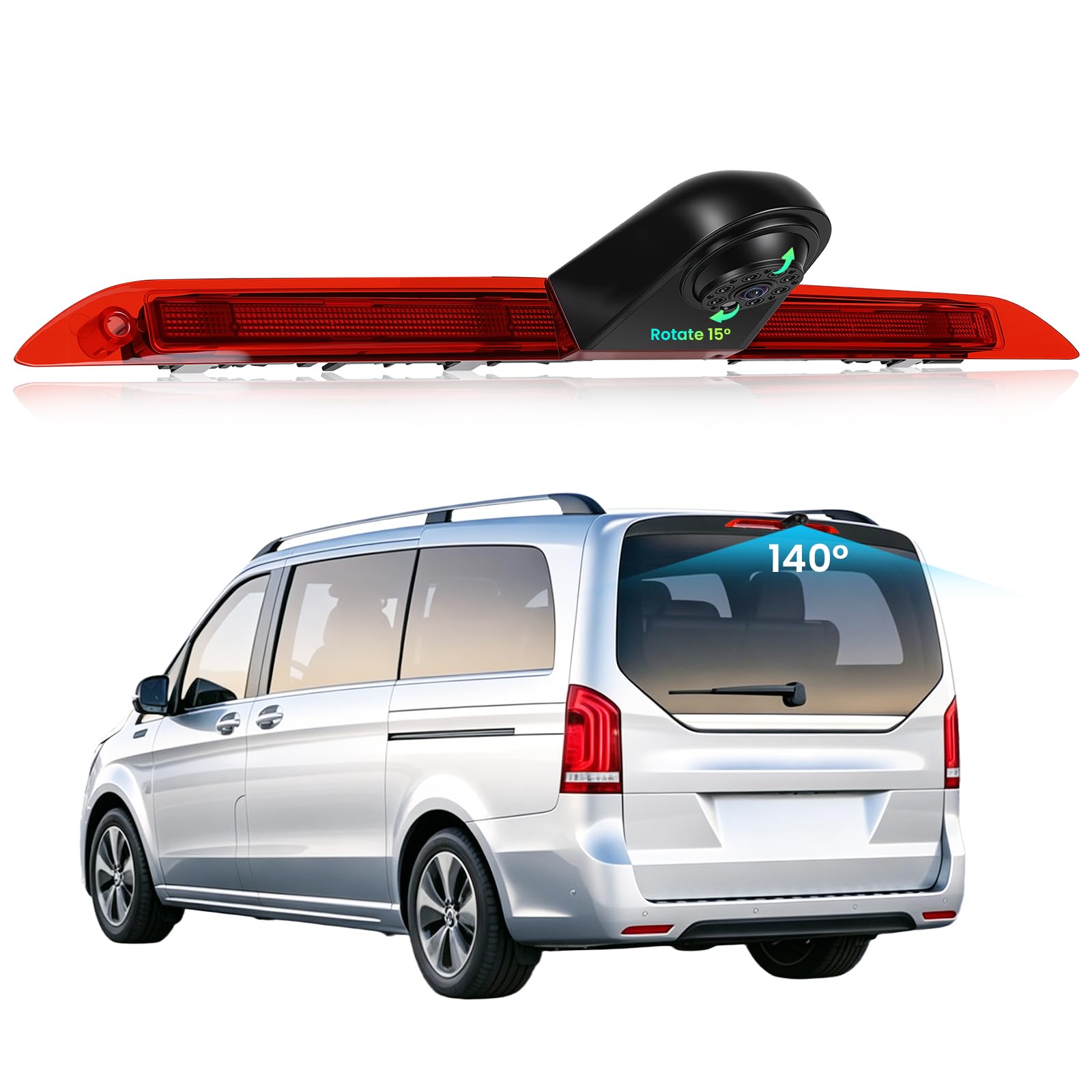CAMECHO Visione Notturna Telecamera Posteriore con Luce Stop per Mercedes-Benz V260 2018 / Mercedes-Benz V260L 2018 Telecamera di Retromarcia con HD/CVBS IP67 140°, Linee Guida per il Parcheggio