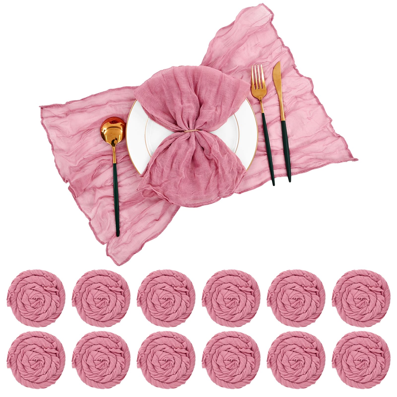 Lot de 42 serviettes de table rustiques en gaze et étamine – 50,8 x 50,8 cm – Pour mariage, dîner, famille, usage quotidien ou fêtes (rose poudré)