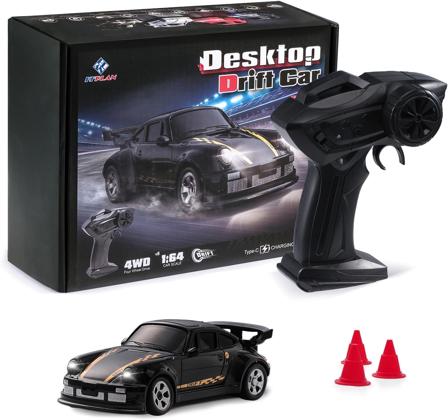 1/64 Scale Drift RC Car,Mini RC Sportscar 2.4Ghz Mini Racing Drift Racing Remote Contrl Car Model Toys Hobby Gift for Adults and Kid(Black)