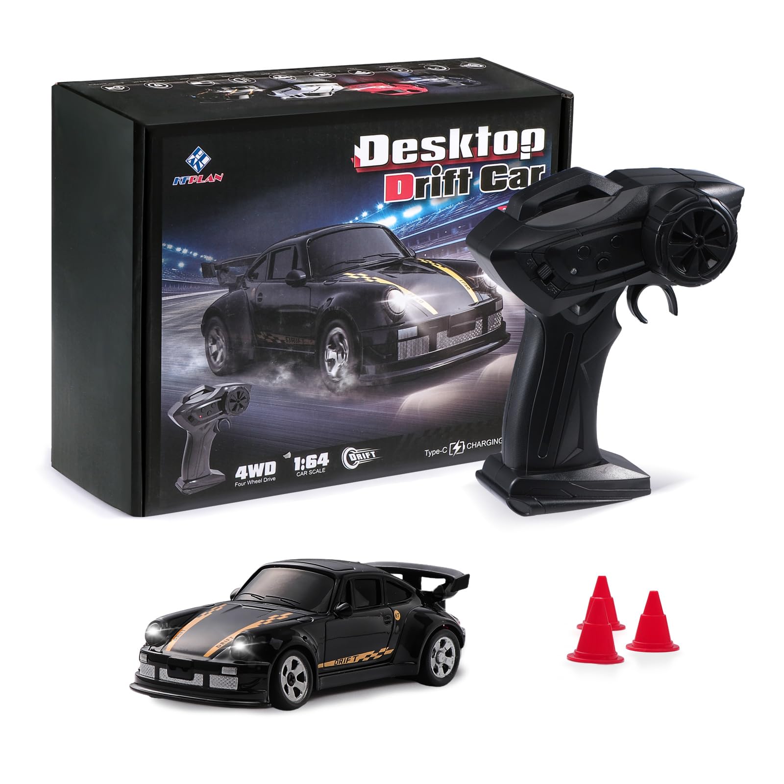 1/64 Scale Drift RC Car,Mini RC Sportscar 2.4Ghz Mini Racing Drift Racing Remote Contrl Car Model Toys Hobby Gift for Adults and Kid(Black)