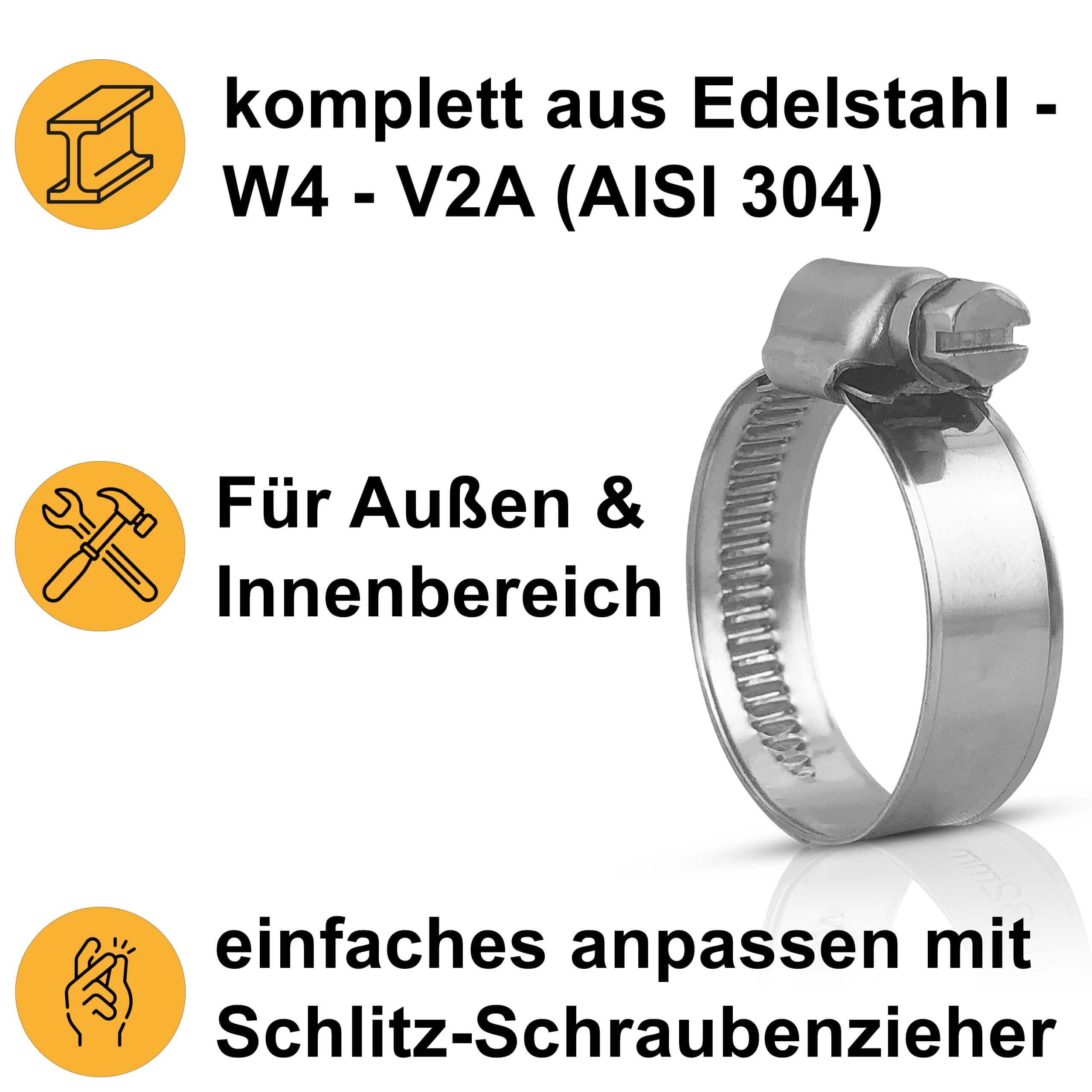 Schlauchschellen Edelstahl 10-16 MM | 9 MM Band | [Extra Stark] 100 Stk in Qualität W4 – Für Garten, Waschmaschine, Pool, KFZ - Schlauchklemmen, Schlauchschellen Set, Schellen, Klemmschelle