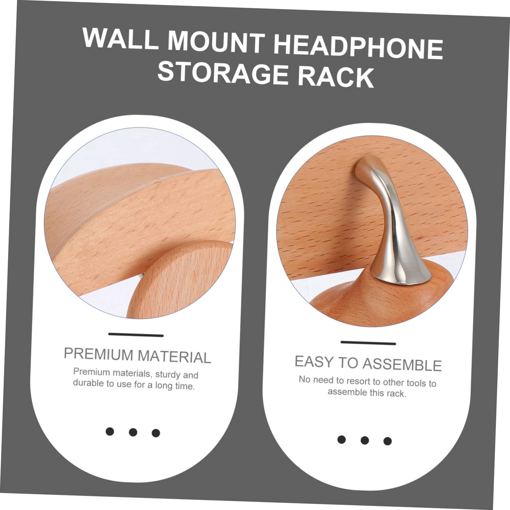 2juegos Soporte para Auriculares De Madera Natural Estante para Auriculares Soporte De Pared Sin Taladros Diseño Práctico y Duradero Color Madera