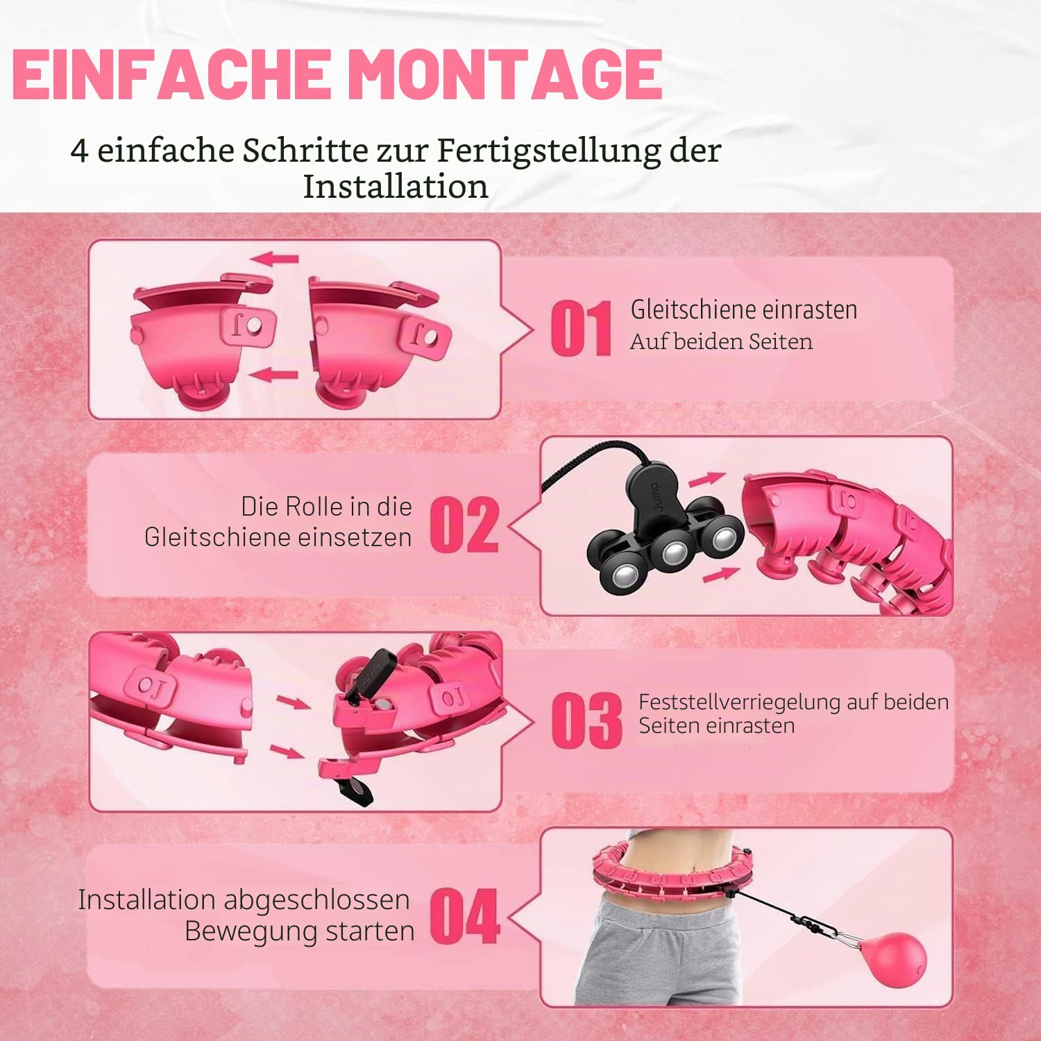 Smart Hula Ring Hoops, gewichteter Hula Circle 24, Abnehmbarer Fitnessring mit 360-Grad-Auto-Spinning-Ball, Gymnastik, Massage, Fitness für Erwachsene zur Gewichtsabnahme