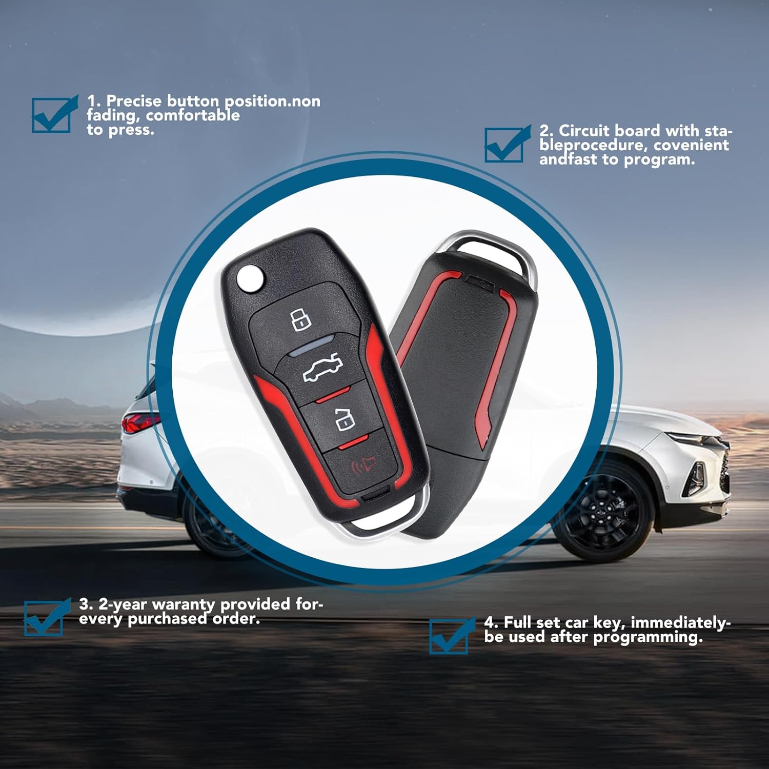 Key Fob Replacement 2 Pack Keyless Entry Car Key Fits for Ford Mustang Explorer Edge Fusion F150 F250 F350 Mazda Mercury Lincoln CWTWB1U331 (Red Side)