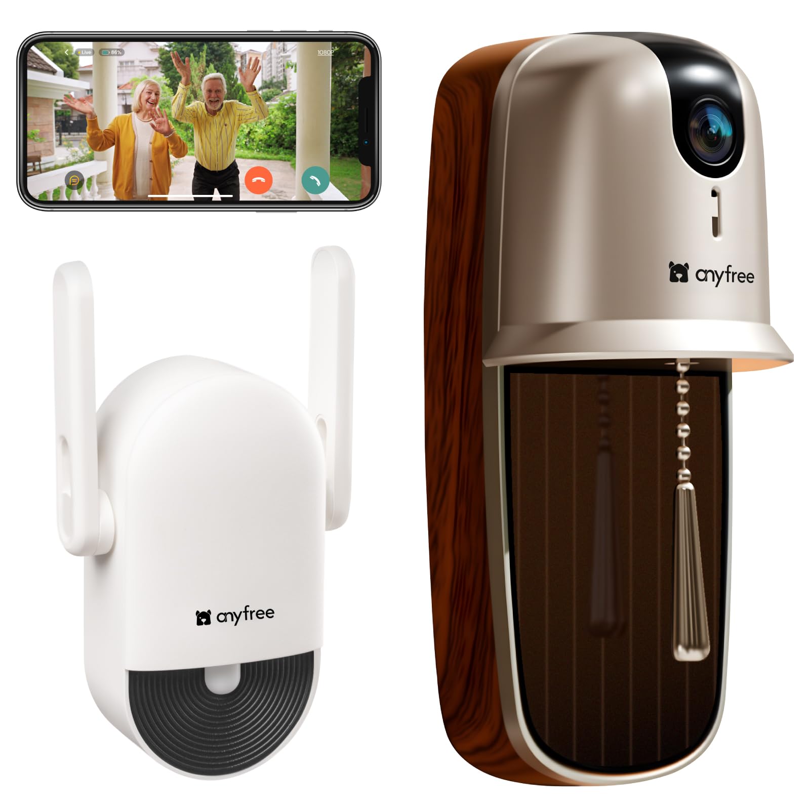 Timbre Inalambrico con Camara Exterior Wifi,Timbre Videoportero Inalámbrico Exterior Impermeable,Detección Humana PIR,Visión Nocturna,Audio Bidireccional,en Tarjeta SD/Nube,Admite Wi-Fi de 2,4/5 GHz