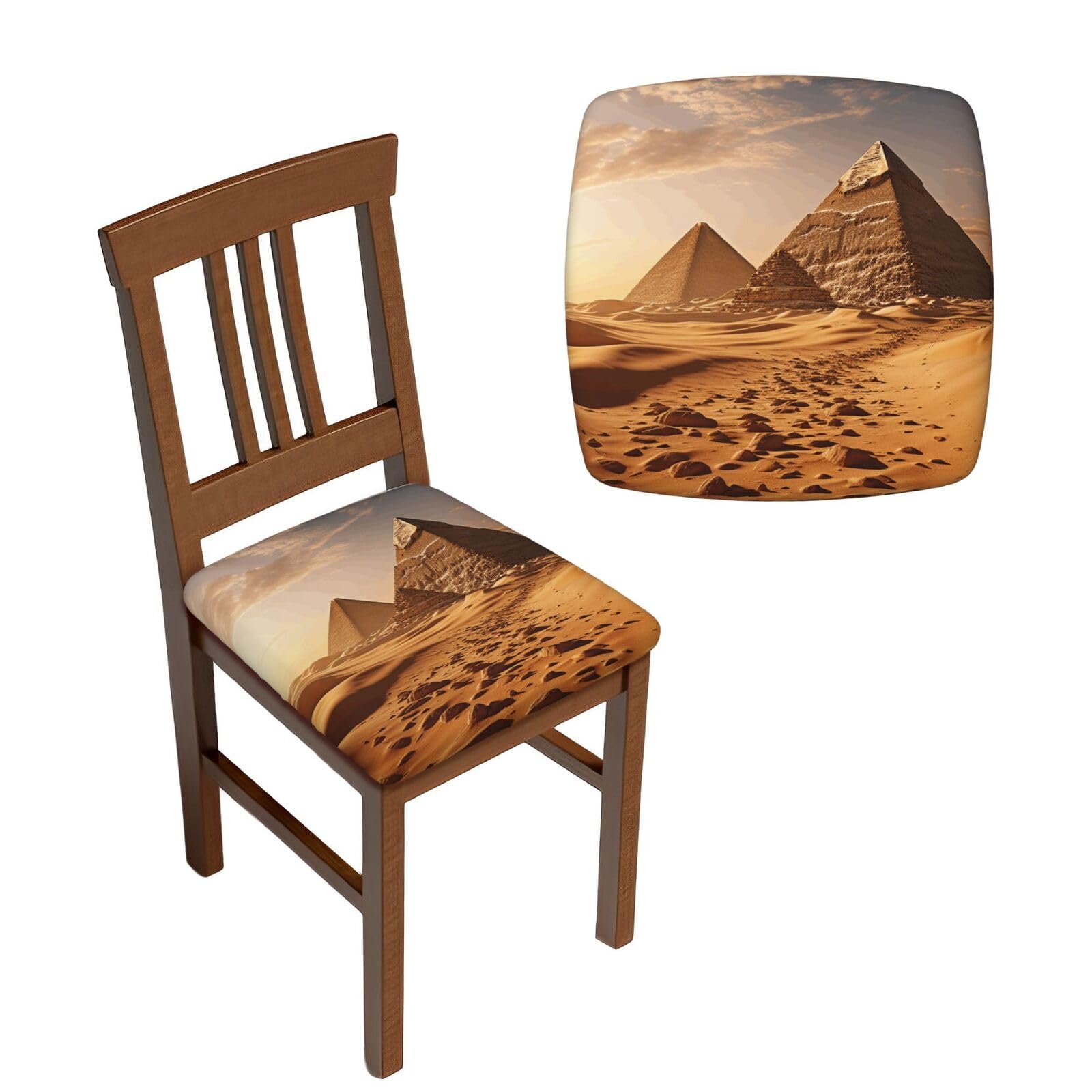 FodPand 2PCS Dining Chair Covers for Dining Room Pyramid Africa Desert Chair Seat Cover Stretch Parsons Chair Slipcover Removable Washable Seat Cushion Slipcovers Cover for Kitchen Office