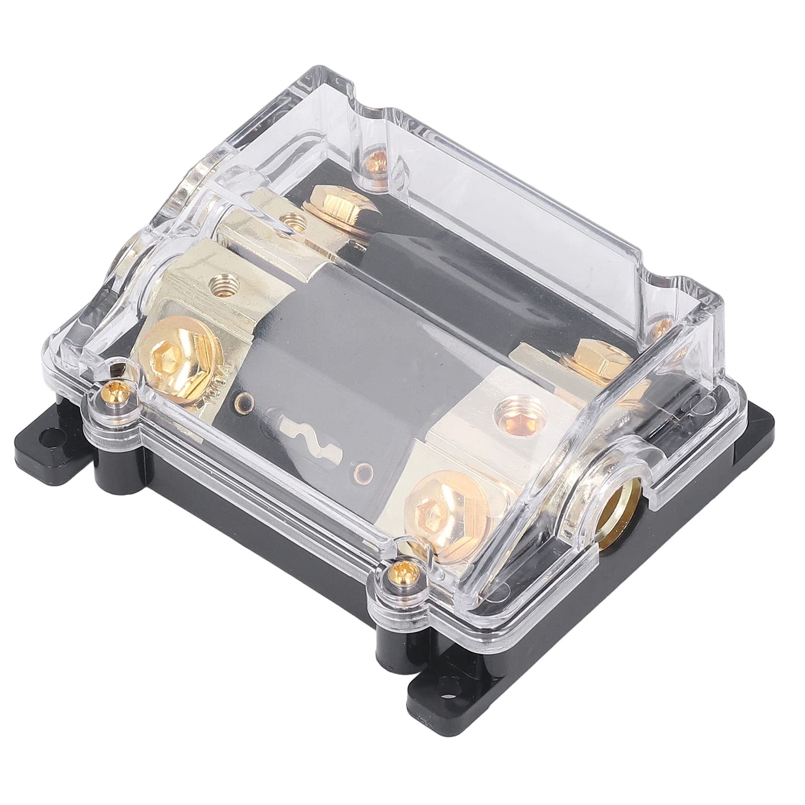 Aramox Blocco di Distribuzione dell'alimentazione con Fusibile In Lega di Zinco Placcato Oro Supporto ANL 0GA In 2 X 4GA Out 100A per Cablaggio Amplificatore Stereo per Auto In Auto Camion Barche