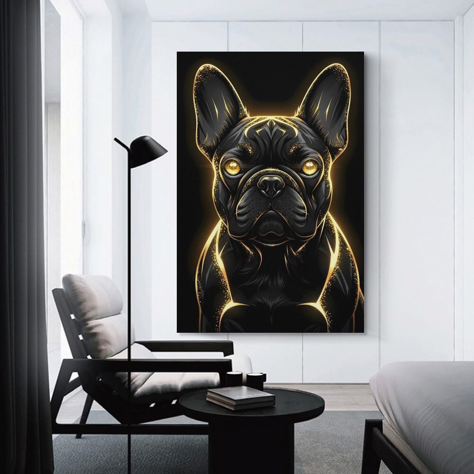 Junmoney Unframe-Style-16 Golden Aura French Bulldog Portrait Canvas Wall Art 20X30inch(50X75cm), For Workspace Walls, Study Corners Or Bedrooms, Wall Art That Adds Style To Work Areas