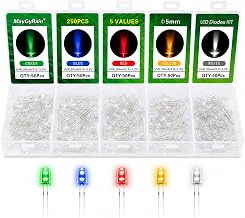 250 pcs 5mm LED Diode Kit Assorted Colors (Clear Round) Bright Lighting Bulb Lamps for Arduino Electronics Projects - 5 Colors (Blue/Green/White/Yellow/Red)