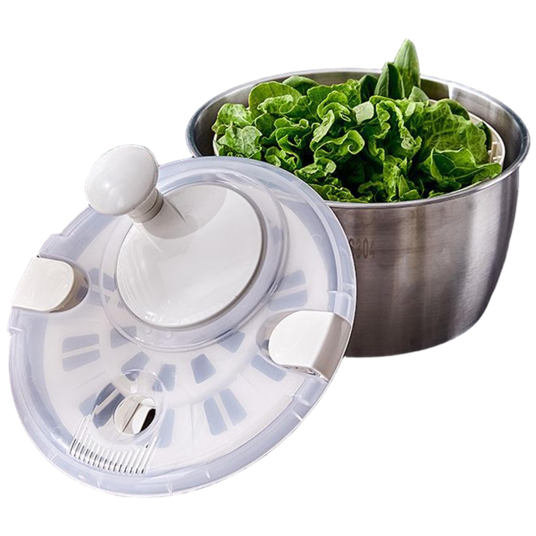Centrifuga per insalata Centrifuga per lattuga in acciaio inossidabile a doppio strato da 5 litri e PP con coperchio e manico rotante Lavatrice multiuso per frutta verdura ad asciugatura rapid