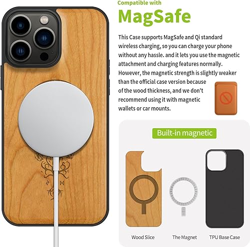 Miniatura 5 de Carveit Funda protectora de madera de diseñador para iPhone 13 Pro Max, funda magnética grabado de madera e incrustaciones de carcasa compatible con