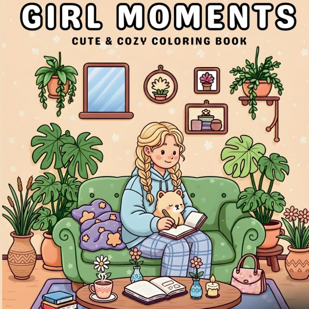 Girl Moments: Cute & Cozy Coloring Book — 39 Unique Illustrations for Teens and Adults