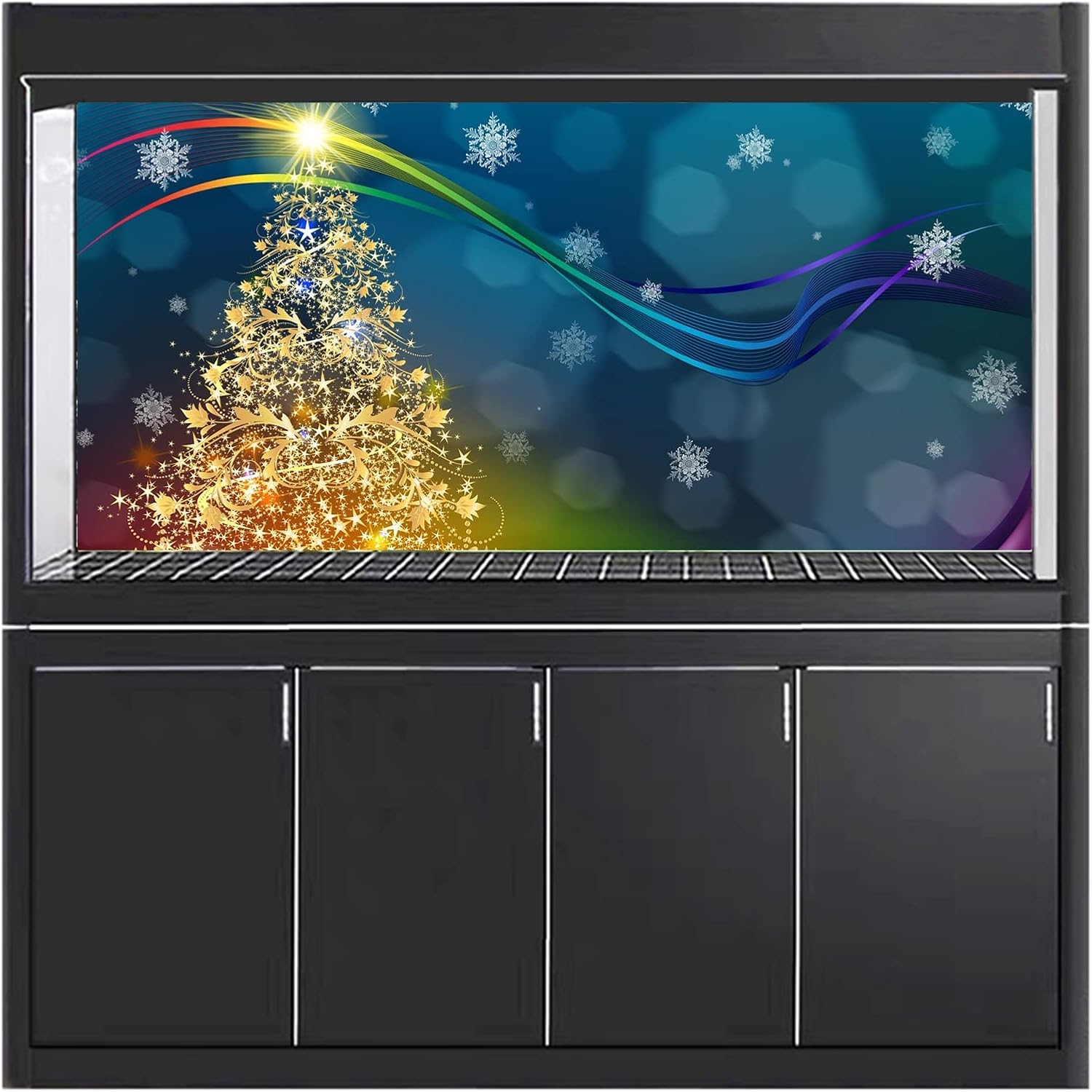 Christmas Aquarium Background Fish Tank Decorations Pictures PVC Self Adhesive Poster Merry Christmas Backdrop Decoration Paper Cling Decals Sticker,122x76cm