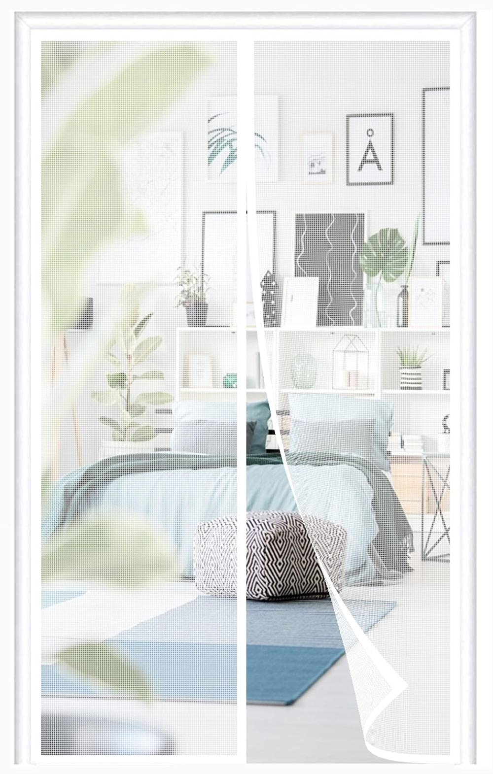 Magnetic Fly Screen Door,70x210cm (27.55x82.67in) Anti Mosquito Mesh Fly Curtain,Top-to-Bottom Seal Snaps Shuts Automatically,Insect Protection Door No Gap,Keep Fresh Air in & Bugs Out-White