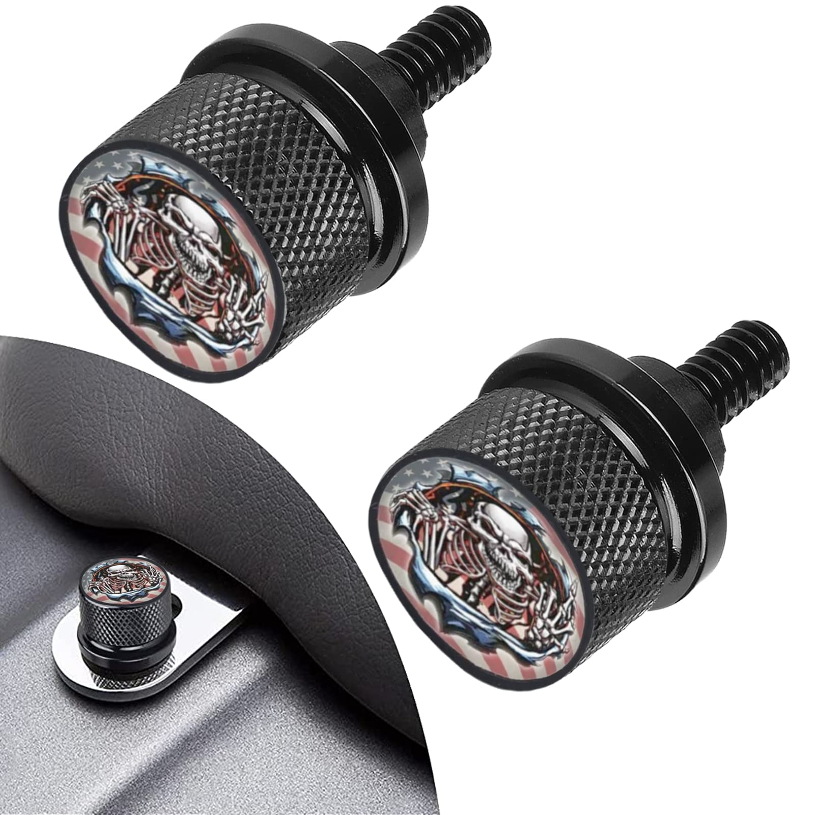 2 PIÈCES Vis de siège de pare-boue moleté en acier inoxydable filetage 1/4"-20 compatible avec Harley Sportster Touring Softail Dyna CVO Electra Glide Street Glide 1996-2020 - Blue Flame Middle Finger